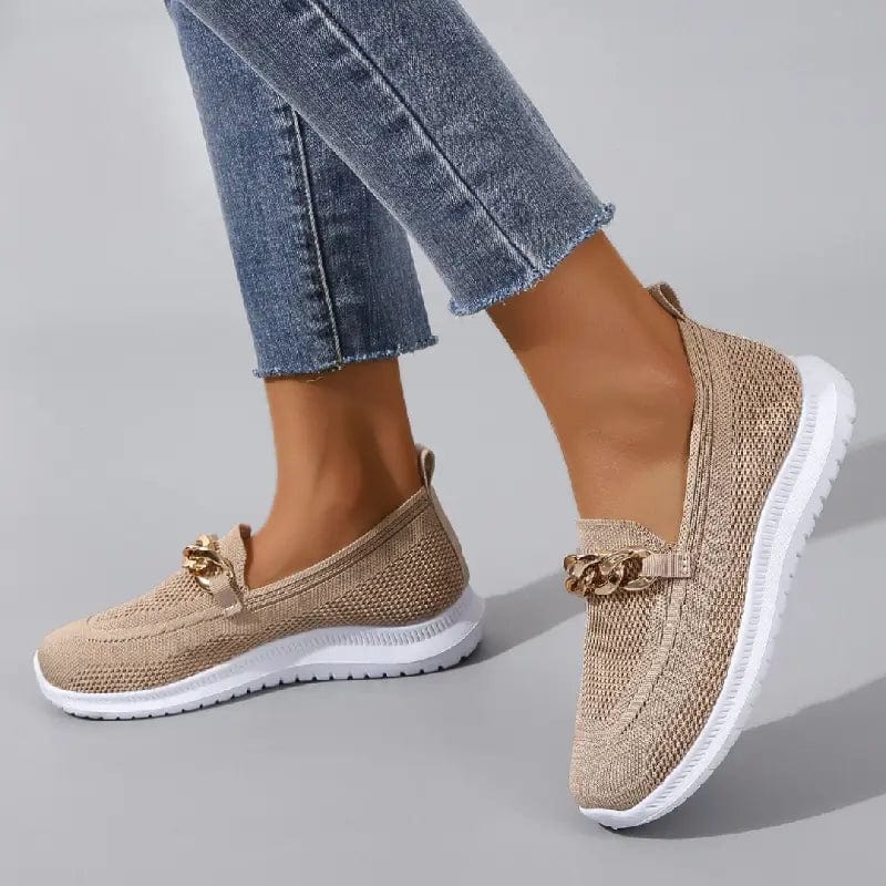 Women's Knit Slip-On Boat Shoes with Gold Chain Detail