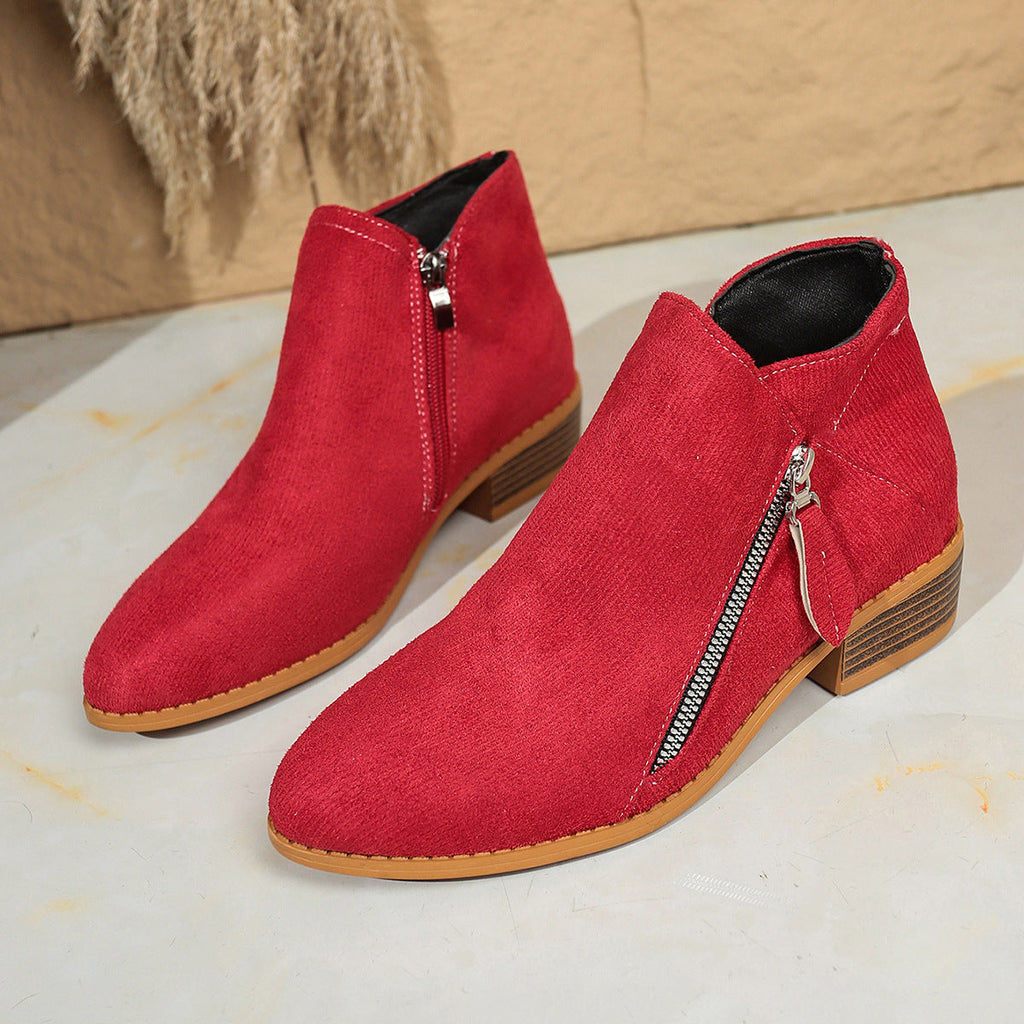 Suede Zipper Ankle Boots
