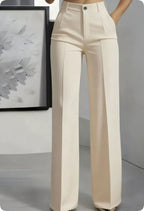 Luxe White High-Waist Wide Leg Minimalist Trousers