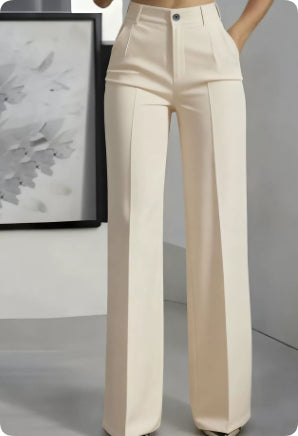Luxe White High-Waist Wide Leg Minimalist Trousers