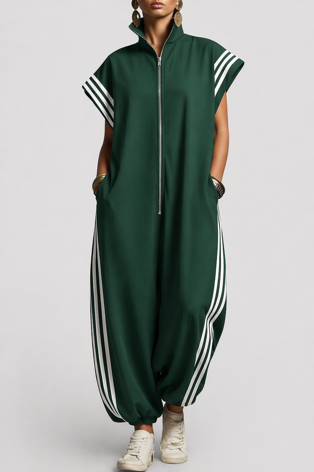 Women's Stylish Sleeveless Zip Neck Jumpsuit for Effortless Modern Elegance