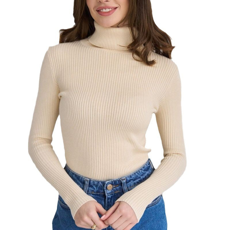 Women's Ribbed Turtleneck Knit Sweater - Slim Fit Long Sleeve Winter Pullover