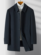 Men's Classic Button-Front Overcoat with Notched Collar and Side Pockets