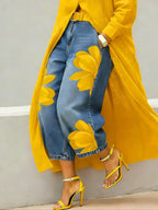 Women's Shirt Dress and Floral Jeans Two-Piece Set for Easy Layering