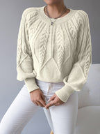 Cable Knit Pullover Sweater with Lantern Sleeves for Women