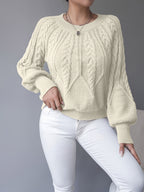 Cable Knit Pullover Sweater with Lantern Sleeves for Women
