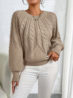 Cable Knit Pullover Sweater with Lantern Sleeves for Women