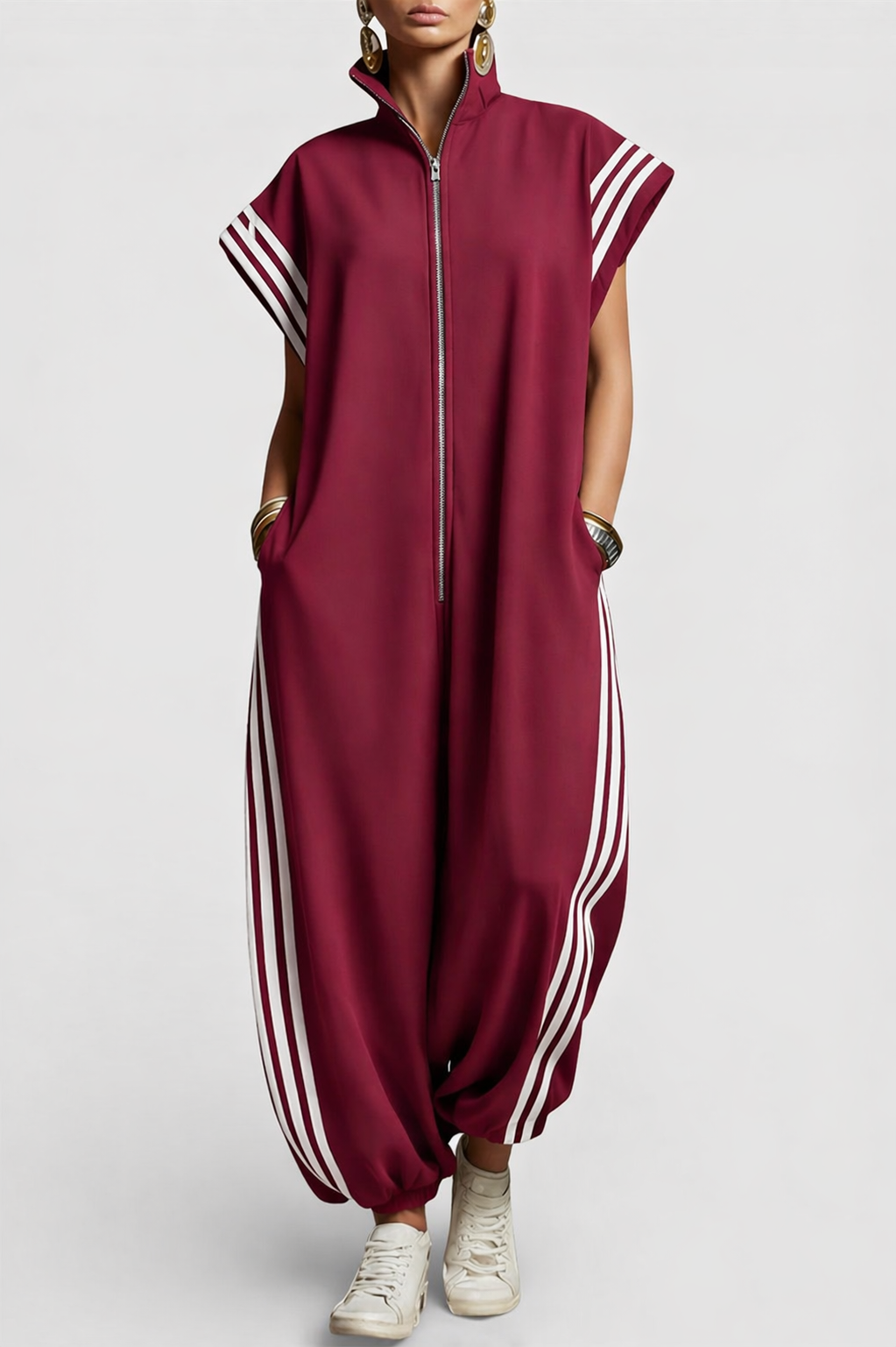 Women's Stylish Sleeveless Zip Neck Jumpsuit for Effortless Modern Elegance
