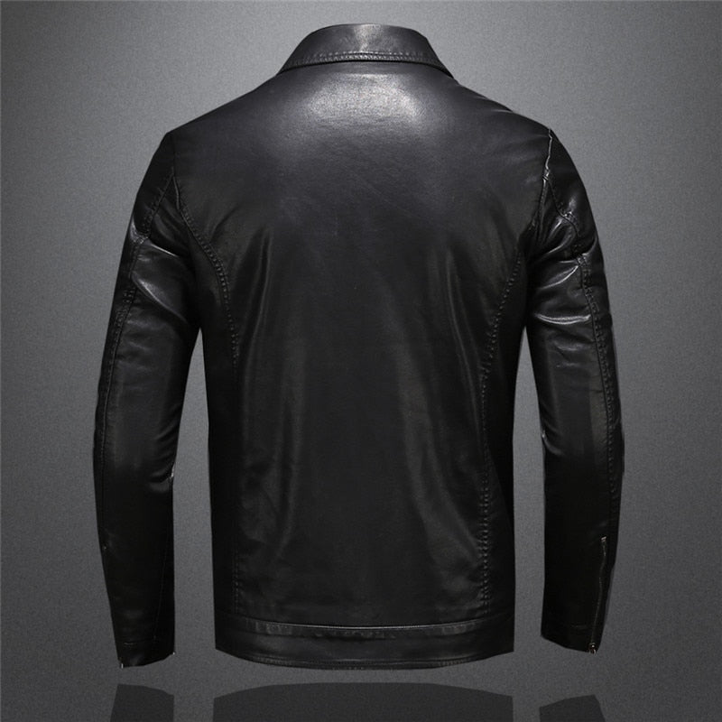 Men's Classic Biker Jacket with Stand Collar and Zip Closure for Versatile Style