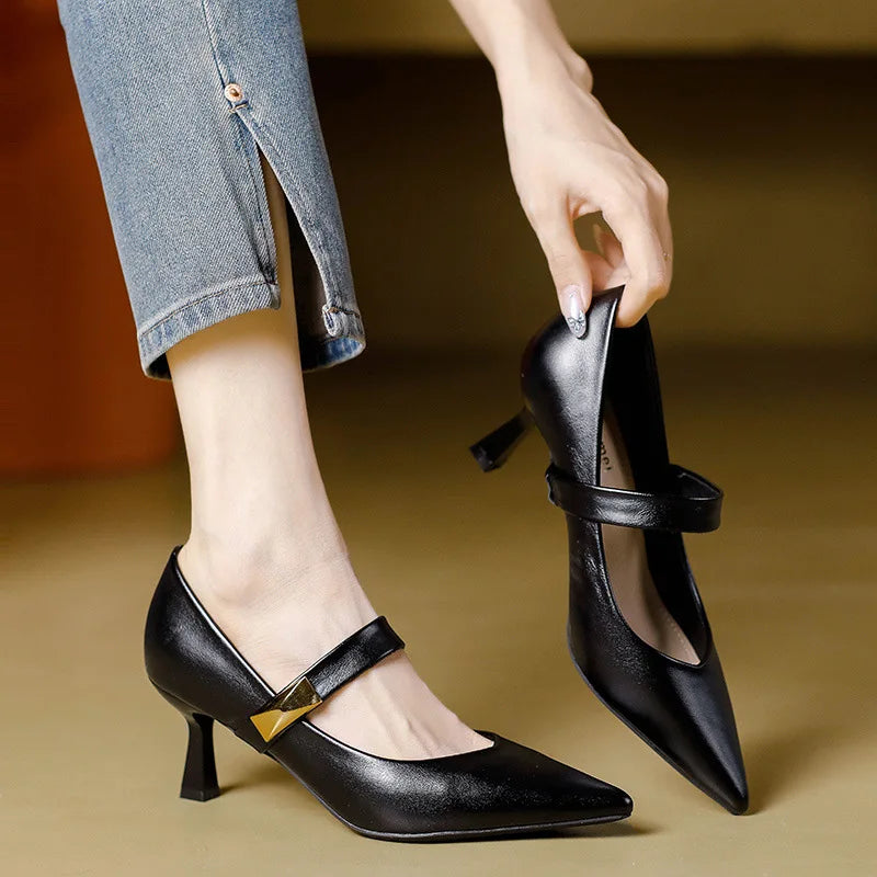 Women's Slingback Heels with Pointed Toe and Adjustable Strap Detail