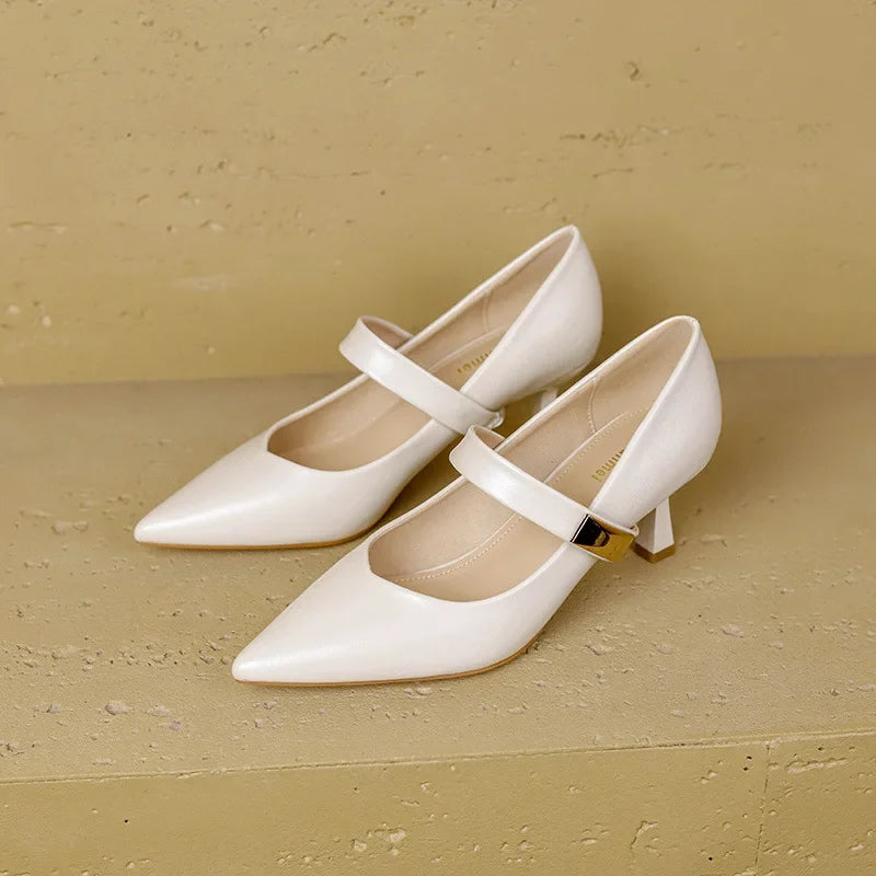 Women's Slingback Heels with Pointed Toe and Adjustable Strap Detail