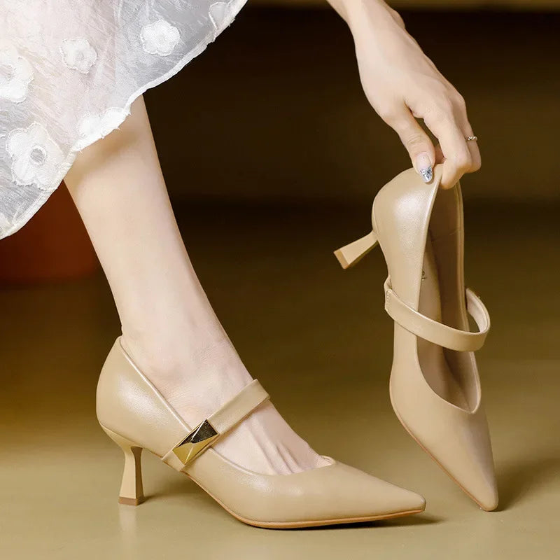 Women's Slingback Heels with Pointed Toe and Adjustable Strap Detail