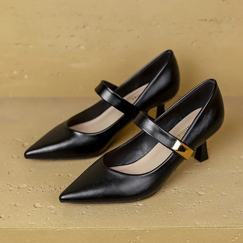 Women's Slingback Heels with Pointed Toe and Adjustable Strap Detail