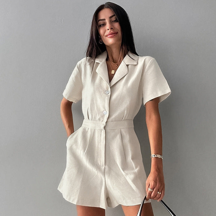 Casual Elegance Linen Short Jumpsuit