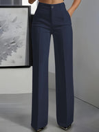 Luxe White High-Waist Wide Leg Minimalist Trousers