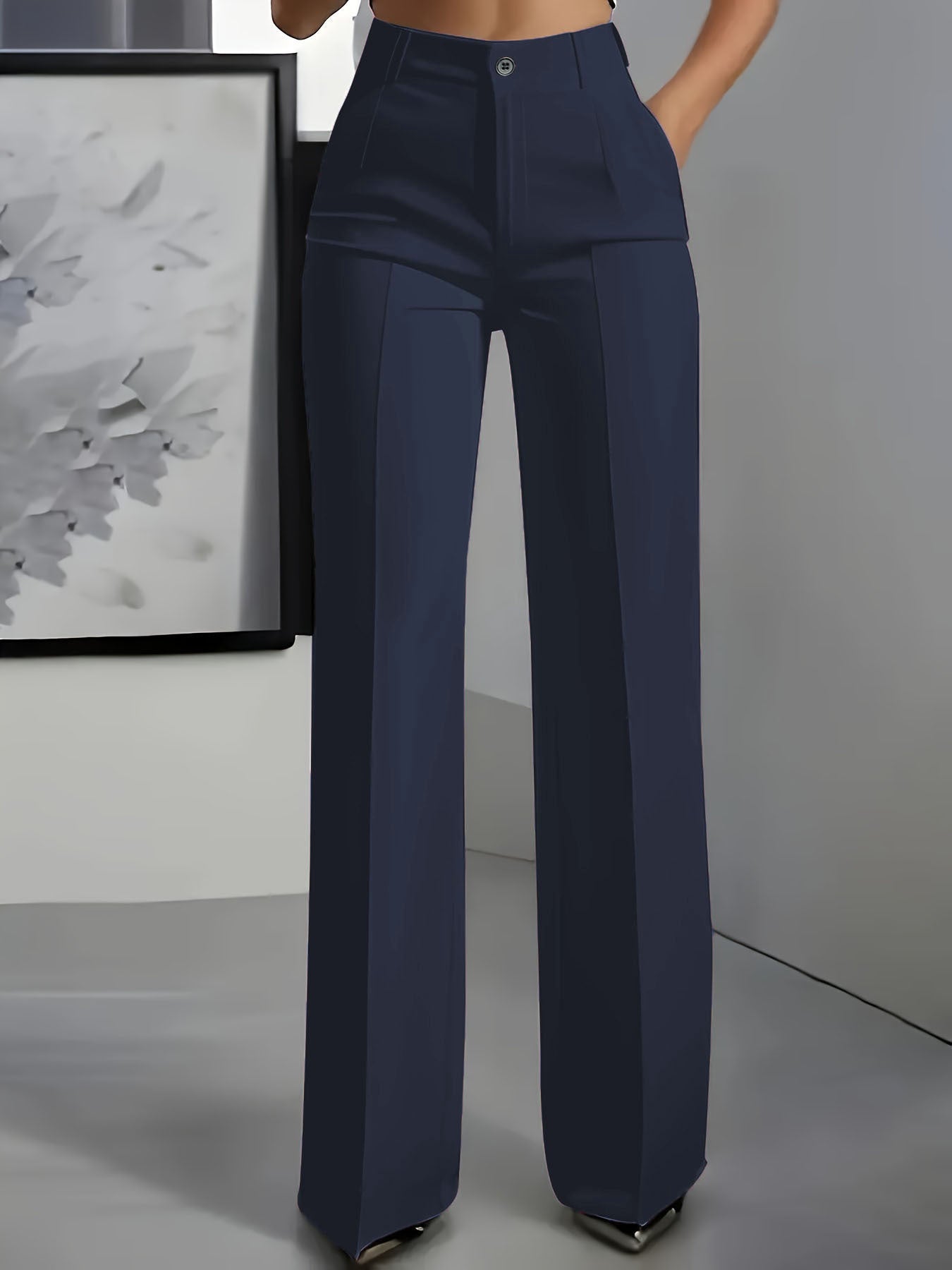 Luxe White High-Waist Wide Leg Minimalist Trousers