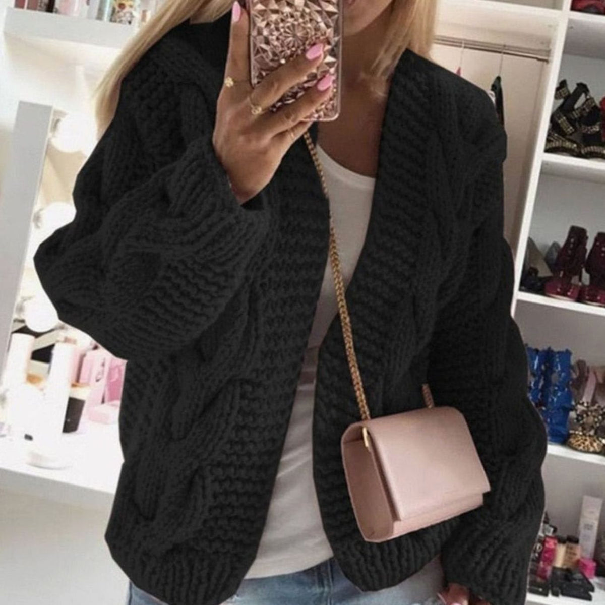 Chunky Knit Open Front Cardigan Oversized Women’s Jacket