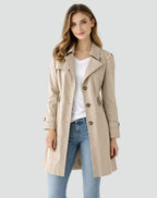 Tailored Women's Trench Coat with Notch Lapel and Button Closure