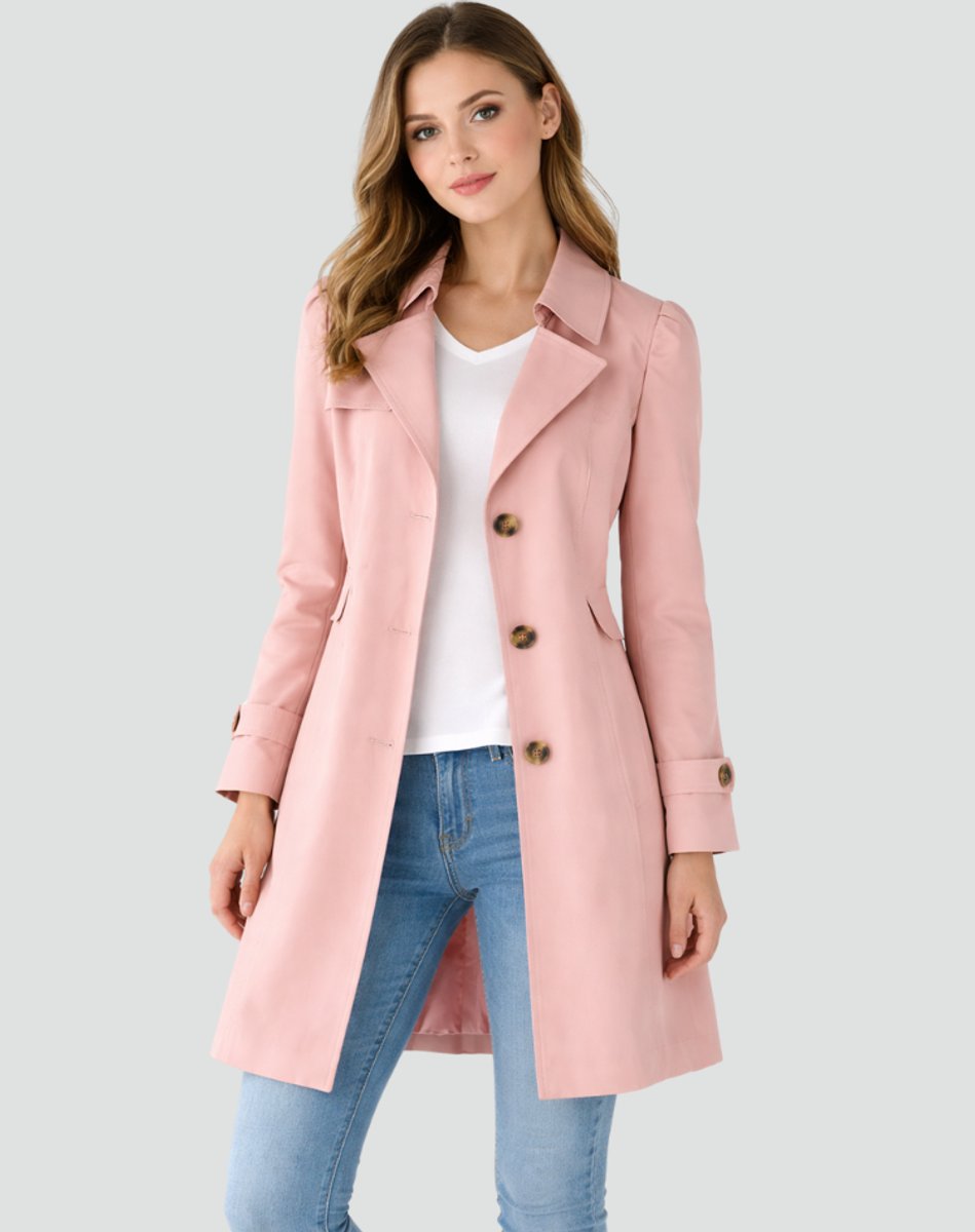 Tailored Women's Trench Coat with Notch Lapel and Button Closure