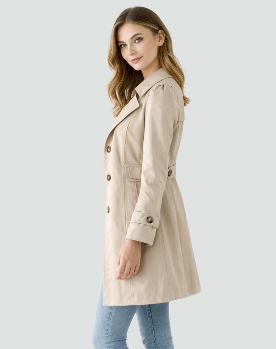 Tailored Women's Trench Coat with Notch Lapel and Button Closure