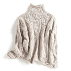 Cable-Knit Turtleneck Sweater for Women with Relaxed Fit and Openwork Details