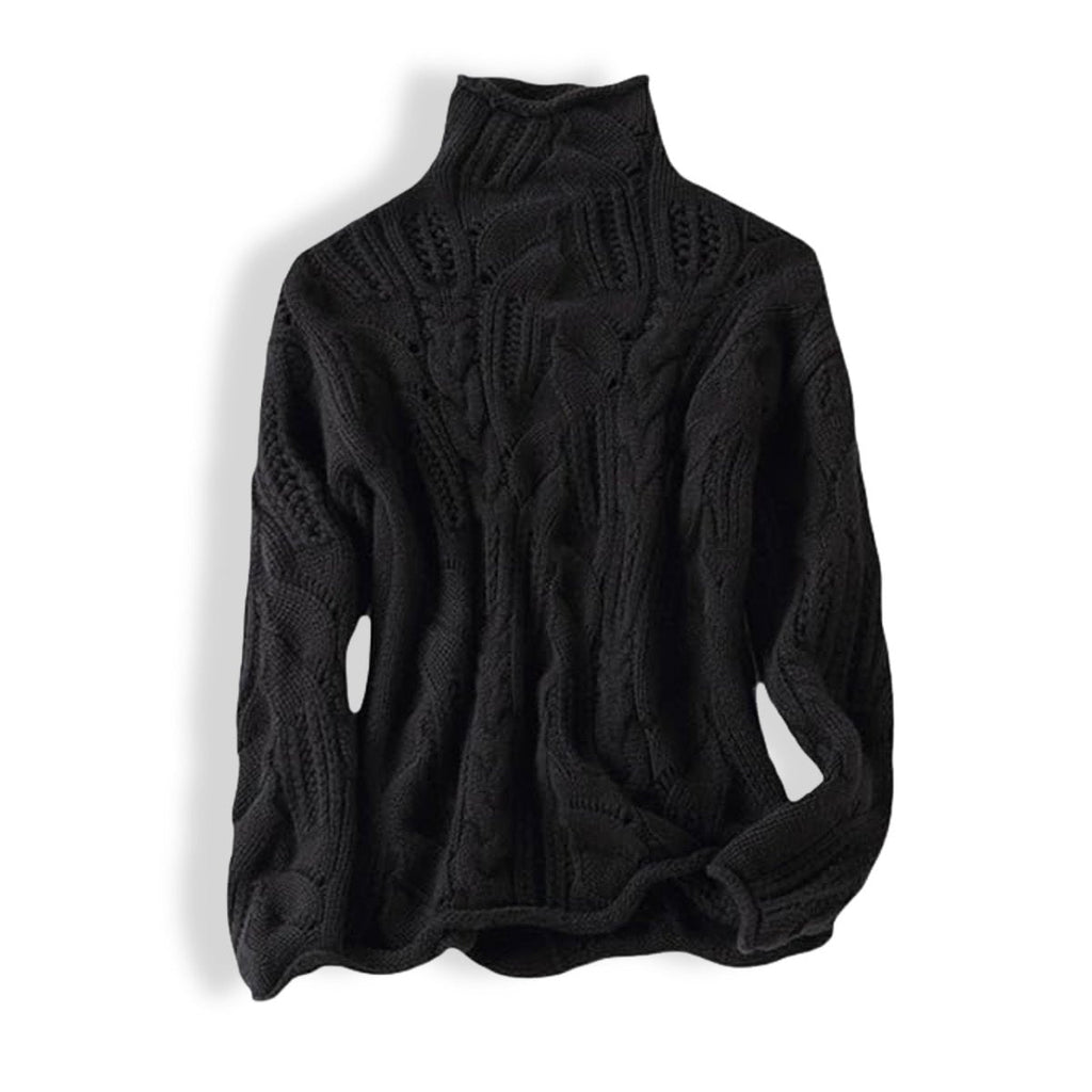 Cable-Knit Turtleneck Sweater for Women with Relaxed Fit and Openwork Details