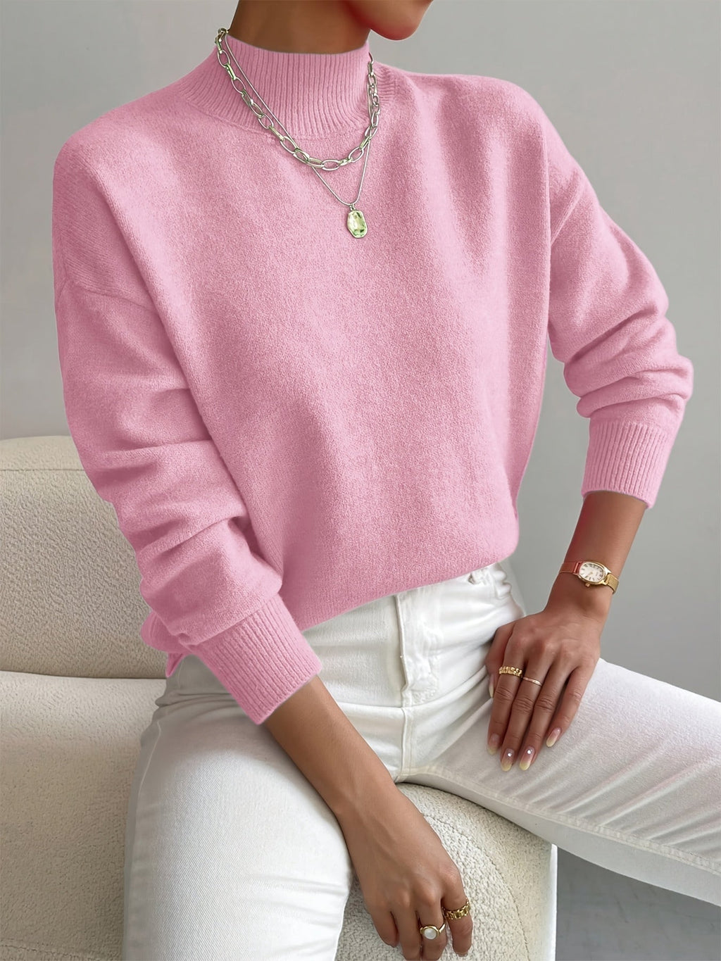 Elegant Collar Women's Sweater in Soft Knit for Versatile Winter Wear