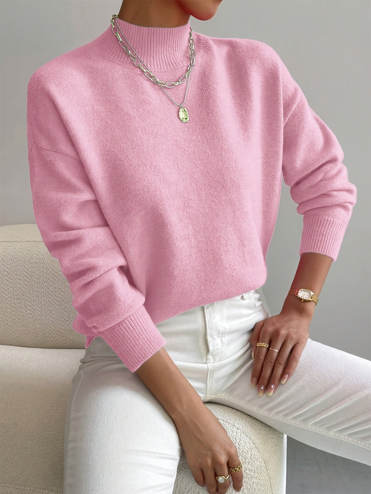 Elegant Collar Women's Sweater in Soft Knit for Versatile Winter Wear
