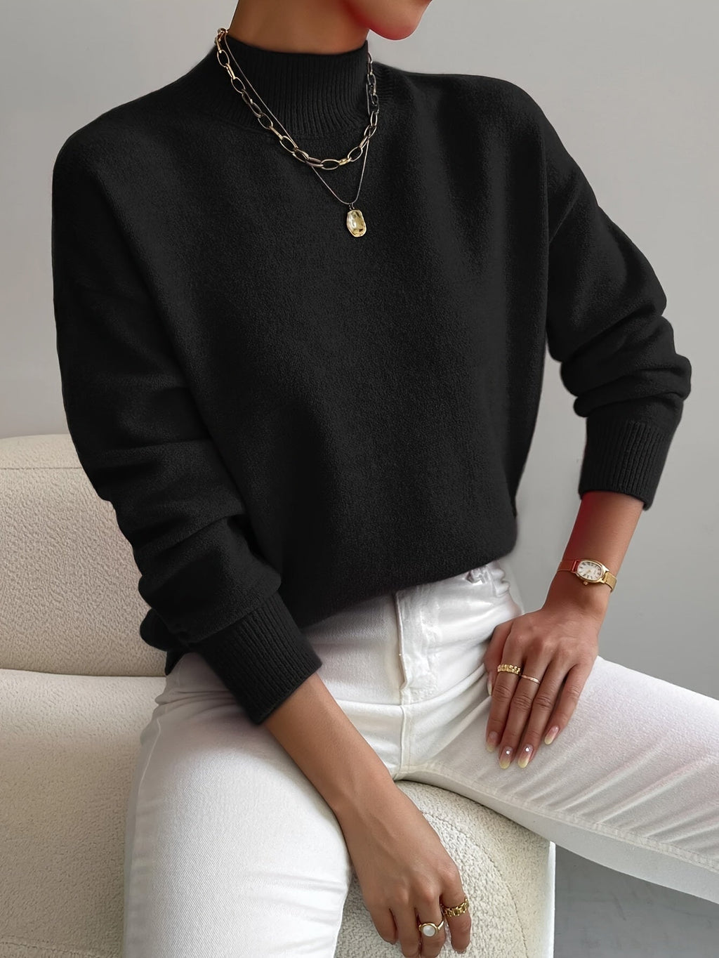 Elegant Collar Women's Sweater in Soft Knit for Versatile Winter Wear