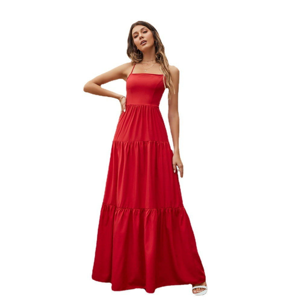 Solid Backless Long Dress