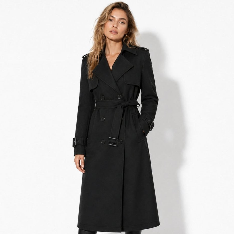 Oversized Double-Breasted Belted Trench Coat for Women
