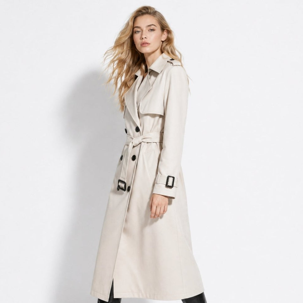 Oversized Double-Breasted Belted Trench Coat for Women