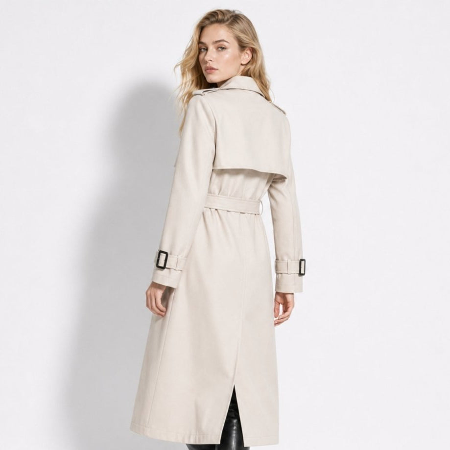 Oversized Double-Breasted Belted Trench Coat for Women