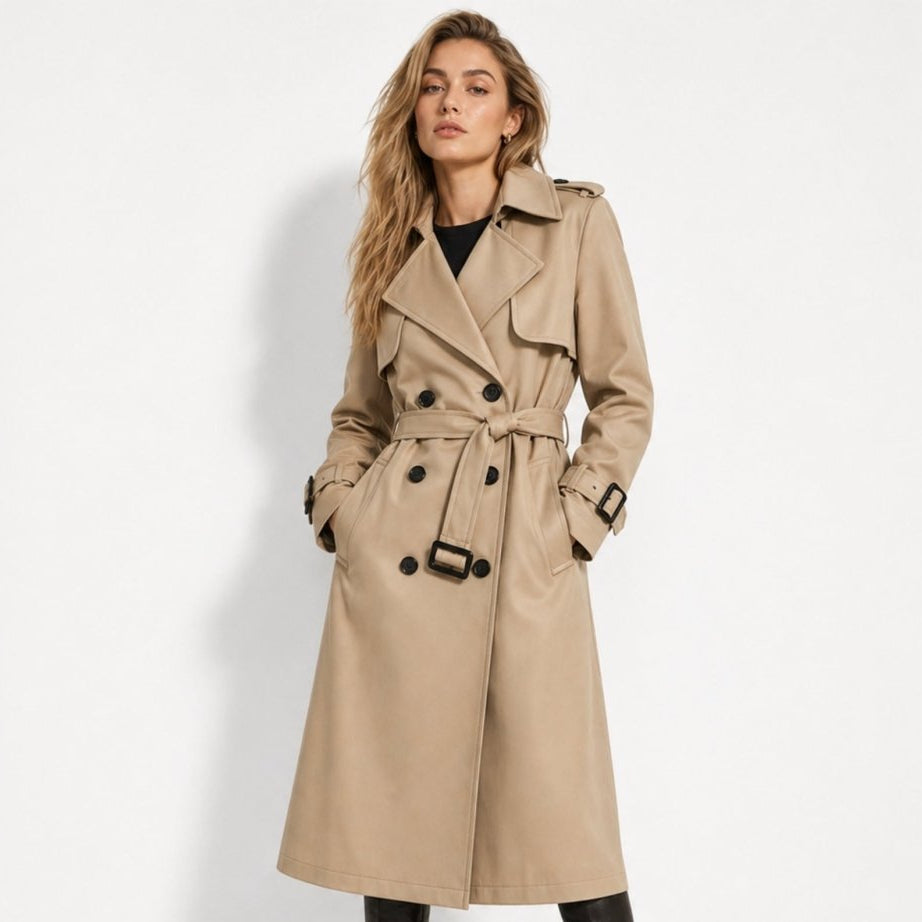 Oversized Double-Breasted Belted Trench Coat for Women