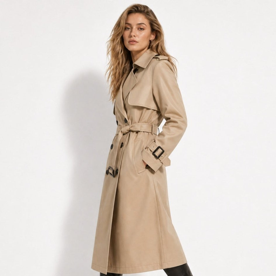 Oversized Double-Breasted Belted Trench Coat for Women