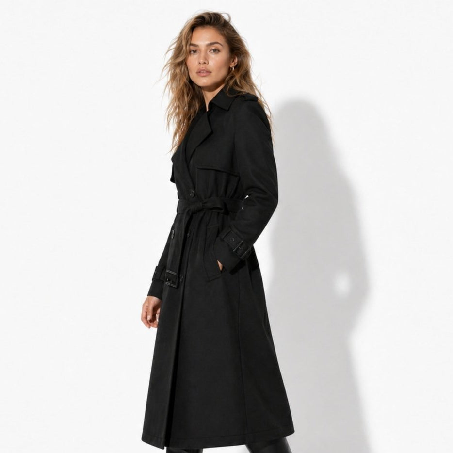 Oversized Double-Breasted Belted Trench Coat for Women