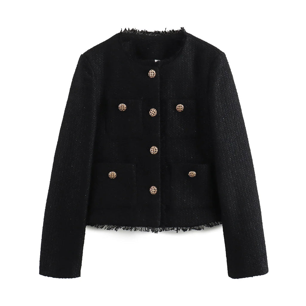 Textured Women's Blazer with Gold Buttons and Patch Pockets for Office and Casual Wear