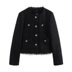 Textured Women's Blazer with Gold Buttons and Patch Pockets for Office and Casual Wear
