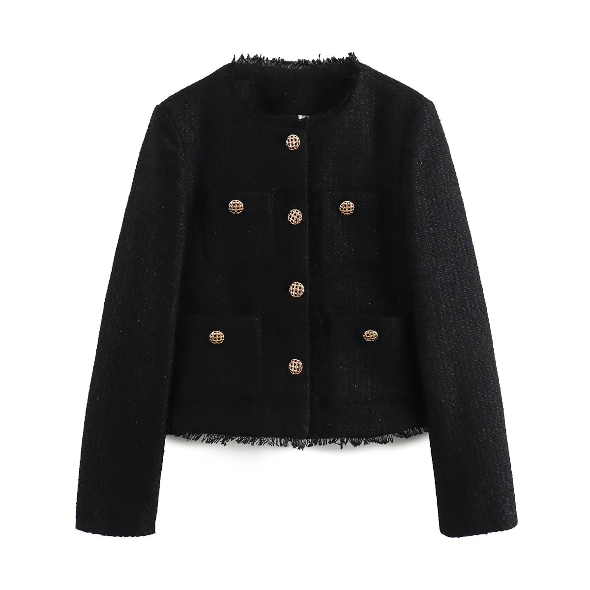 Textured Women's Blazer with Gold Buttons and Patch Pockets for Office and Casual Wear