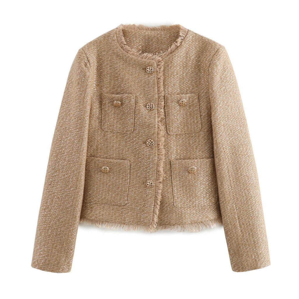 Textured Women's Blazer with Gold Buttons and Patch Pockets for Office and Casual Wear