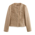 Textured Women's Blazer with Gold Buttons and Patch Pockets for Office and Casual Wear