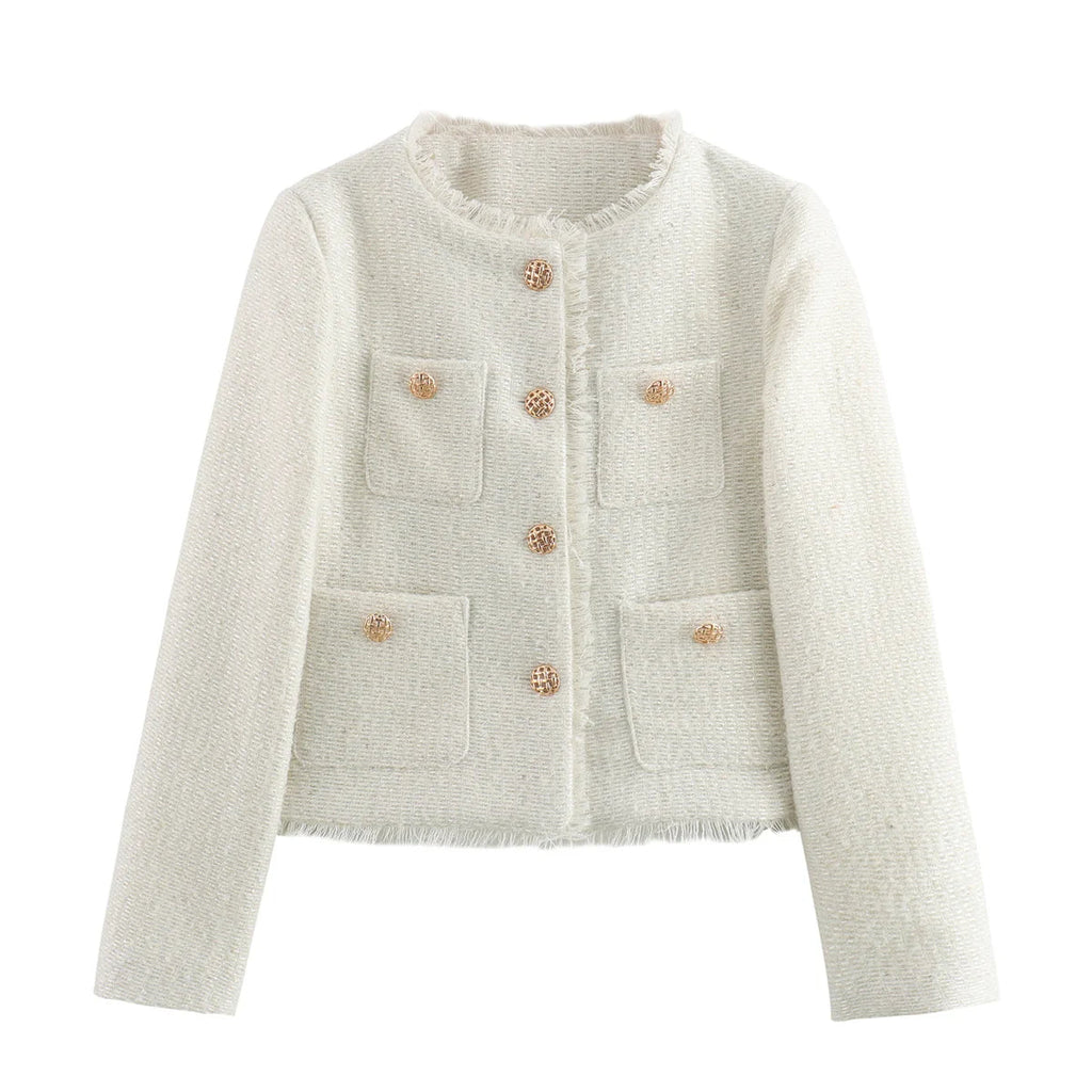 Textured Women's Blazer with Gold Buttons and Patch Pockets for Office and Casual Wear