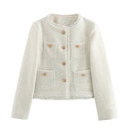 Textured Women's Blazer with Gold Buttons and Patch Pockets for Office and Casual Wear