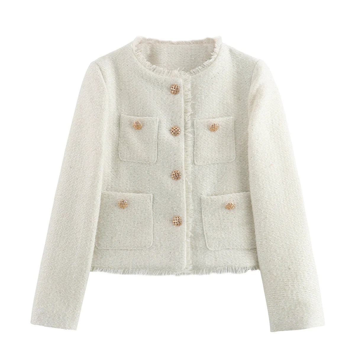Textured Women's Blazer with Gold Buttons and Patch Pockets for Office and Casual Wear