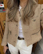 Textured Women's Blazer with Gold Buttons and Patch Pockets for Office and Casual Wear