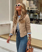 Textured Women's Blazer with Gold Buttons and Patch Pockets for Office and Casual Wear