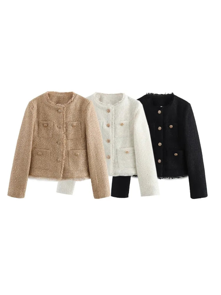 Textured Women's Blazer with Gold Buttons and Patch Pockets for Office and Casual Wear