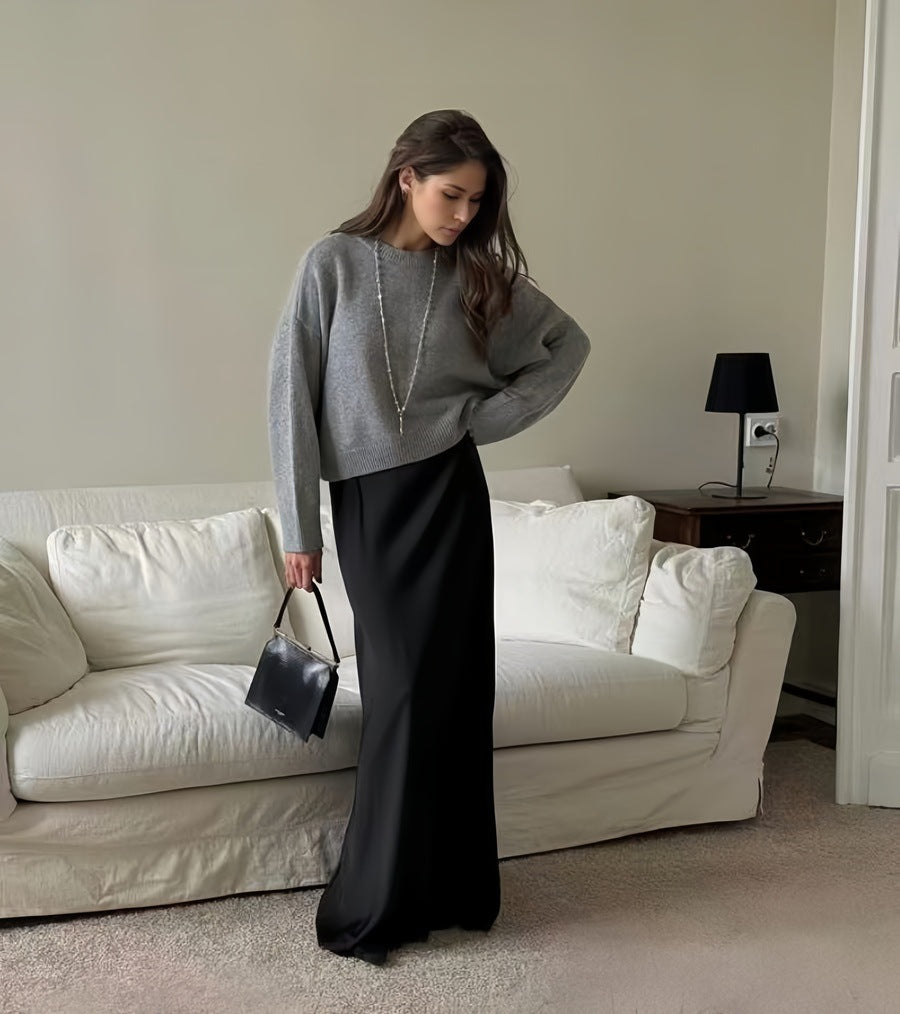 Relaxed Fit Ribbed Knit Crewneck Pullover Sweater