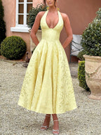 Elegant floral jacquard evening dress