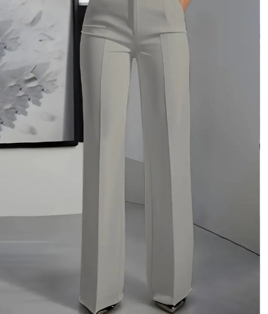 Luxe White High-Waist Wide Leg Minimalist Trousers